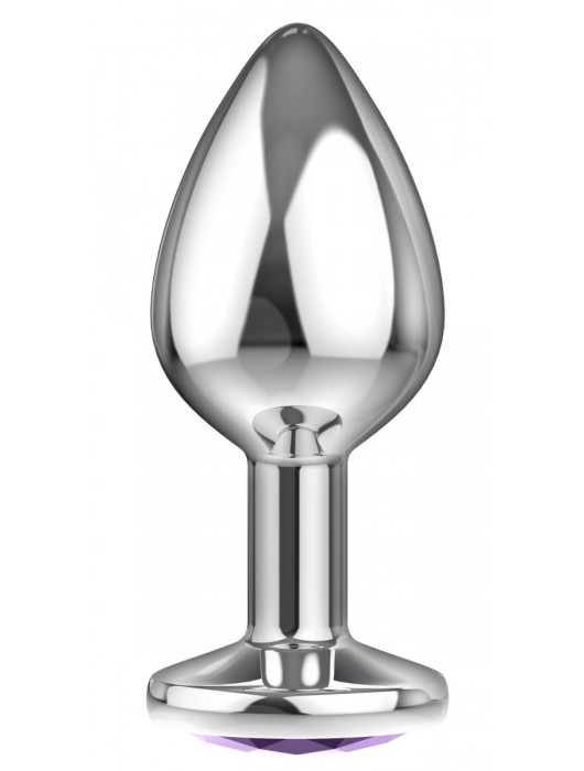 Малая серебристая анальная пробка Diamond Purple Sparkle Small с фиолетовым кристаллом - 7 см. - Lola Games - купить с доставкой в Таганроге