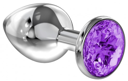 Малая серебристая анальная пробка Diamond Purple Sparkle Small с фиолетовым кристаллом - 7 см. - Lola Games - купить с доставкой в Таганроге