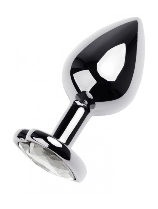 Серебристая анальная пробка с прозрачным кристаллом-сердцем - 8 см. - ToyFa - купить с доставкой в Таганроге