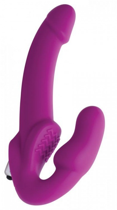 Ярко-розовый безремневой вибрострапон Evoke Vibrating Strapless Silicone Strap-on Dildo - XR Brands - купить с доставкой в Таганроге