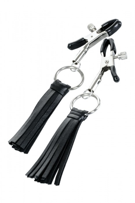 Черно-серебристые зажимы для сосков Theatre с кисточками - ToyFa - купить с доставкой в Таганроге