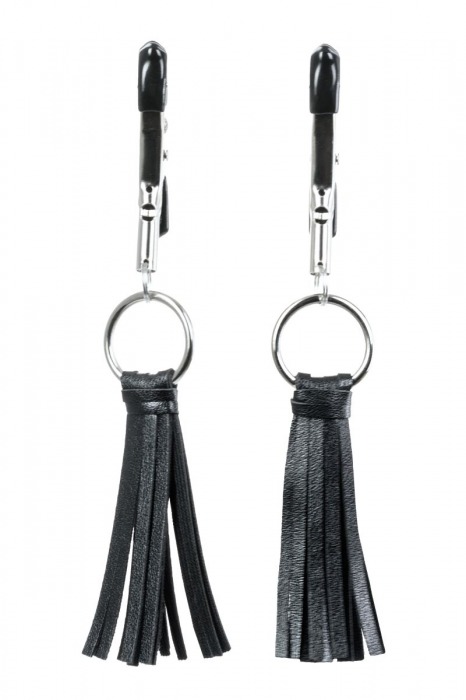 Черно-серебристые зажимы для сосков Theatre с кисточками - ToyFa - купить с доставкой в Таганроге