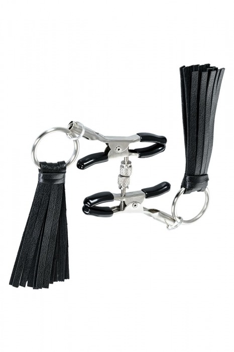 Черно-серебристые зажимы для сосков Theatre с кисточками - ToyFa - купить с доставкой в Таганроге