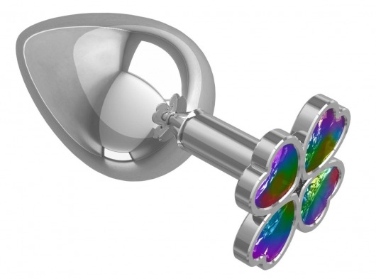 Серебристая анальная пробка-клевер с радужным кристаллом - 9,5 см. - Джага-Джага - купить с доставкой в Таганроге